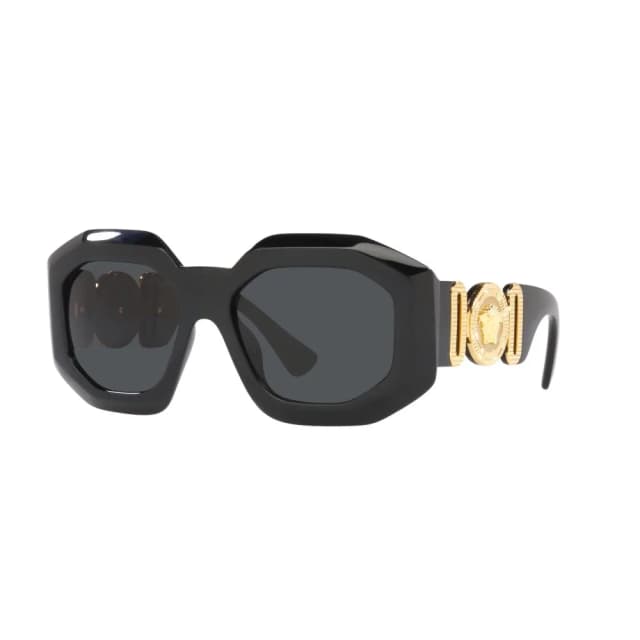 Γυναικεία γυαλιά ηλίου Versace VE4424U με μαύρο σκελετό και σκούρους γκρι φακούς, μπροστινή όψη